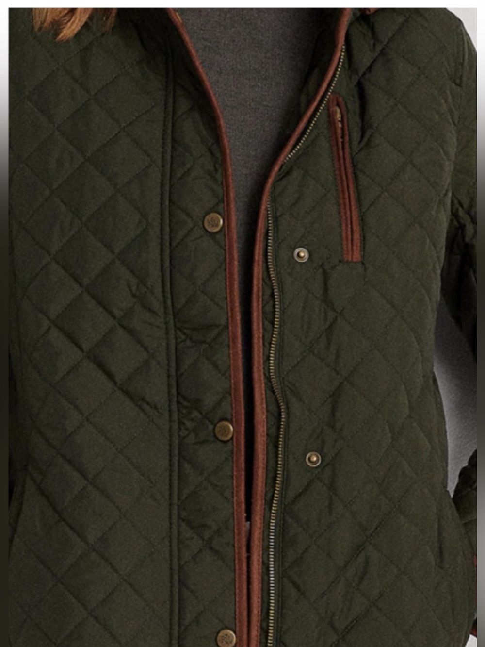 Lauren Ralph Lauren Quilted light beige Jacket with Brown Trim